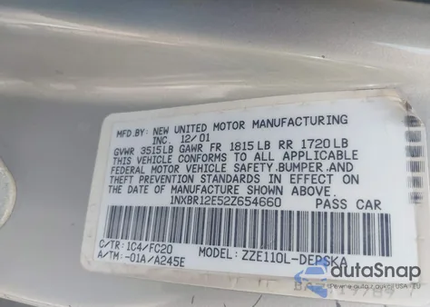 2002 Toyota Corolla S from USA, damaged, VIN 1NXBR12E52Z654660